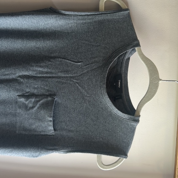 Theory gray stretchy midi. Scoop neck w breast pocket. 12’’ slit up both sides. - Picture 2 of 6